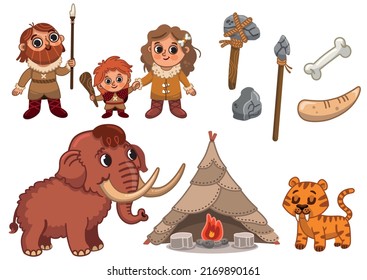 Ice age family illustration set and some animals   tools 