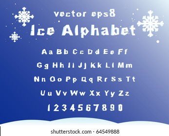 Ice Alphabet With Capital And Small Letters. Vector Illustration.