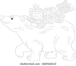 Ice animal with boy coloring page for kids