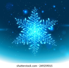 Ice asymmetrical snowflake - vector illustration.
