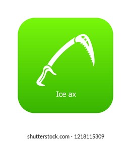 Ice ax icon green vector isolated on white background
