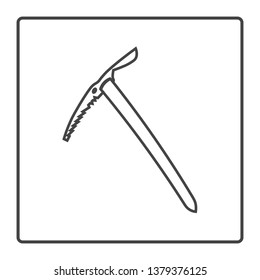 Ice ax vector line icon in a square frame on a white background