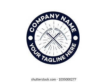 Ice ax vector vintage round badges, emblems, labels or logos