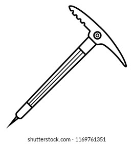 Ice axe. Alpinism. Vector flat outline icon illustration isolated on white background.