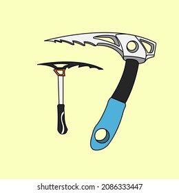 Ice Axe, Climbing Axe,Ice Pick, Axe For Climbing, Mountain Tourism In Flat Style.