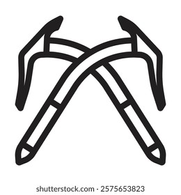 Ice axe icon. Editable line icon. Vector illustration