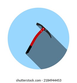 Ice Axe Icon. Flat Circle Stencil Design With Long Shadow. Vector Illustration.