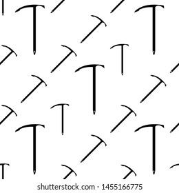 Ice Axe Icon Seamless Pattern, Multi-Purpose Hiking And Climbing Tool Vector Art Illustration