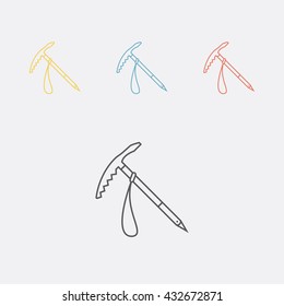 Ice axe. Rock climbing hammer. Geologist's hammer. Pickaxe. Thin line icon. Vector illustration.