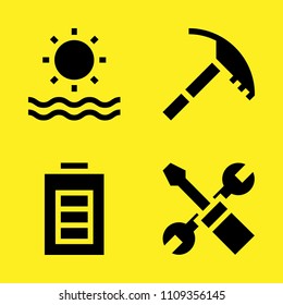 ice axe, settings, sun and battery vector icon set. Sample icons set for web and graphic design