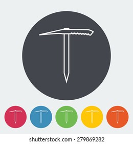 Ice axe. Single flat icon on the circle. Vector illustration.