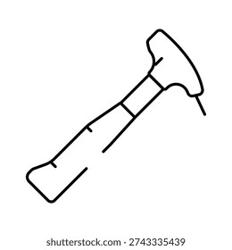 Ice axe tool presented as a black line stroke outline icon on a clear white background, representing equipment for hiking, trekking, and exploring cold mountain environments