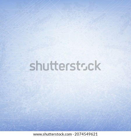 Ice background or area with scratches and skate marks. Ice arena for winter sports.