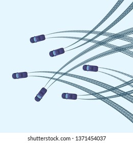 Ice background with cars and tire tracks