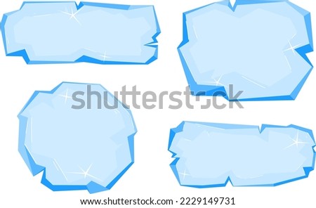 Ice banner template pieces of ice and snow chunks, big icebergs, severe frost elements for design cartoon style vector illustration