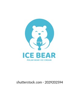 Ice bear ice cream cone with polar bear mascot logo icon template