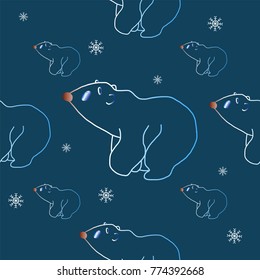 Ice bears on a blue background surrounded by snowflakes - winter pattern vector