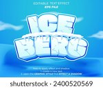 ice berg  text effect, font editable, typography, 3d text. vector template