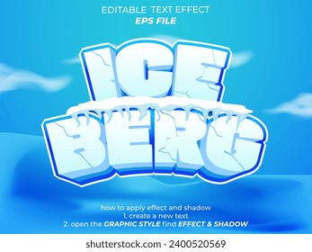 ice berg  text effect, font editable, typography, 3d text. vector template