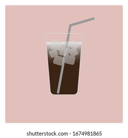 Ice black coffee icon cute background