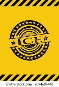 Ice black grunge emblem, yellow warning sign. Vector Illustration. Detailed. 
