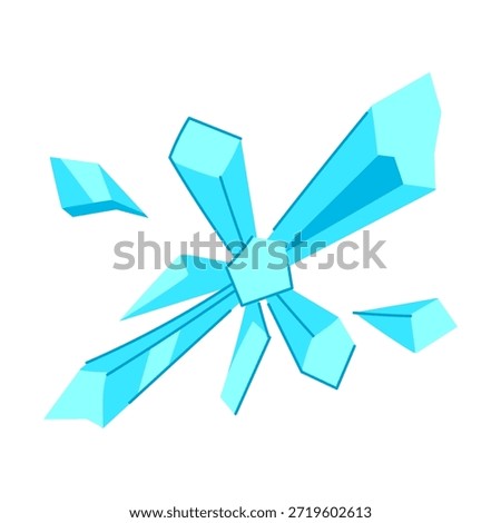 Ice blast design of radiating blue frozen crystals forming a dynamic, fragmented explosion of shattering elements around a bright central core, cool geometric effect
