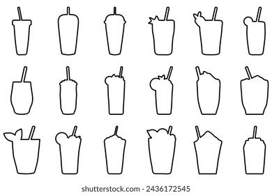 Ice blend outline icon set. Drink vector