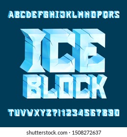 Ice Block Alphabet Font. 3D Ice Cracked Letters And Numbers. Stock Vector Typeface For Your Typography Design.