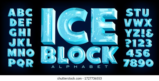 Ice Block alphabet; a vector font with 3d ice effects complete with reflections, transparency, trapped bubbles and other realistic detailing. This lettering has the cool frozen look of ice cubes.