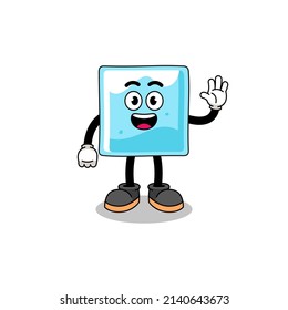 caricatura de bloques de hielo haciendo gesto de mano de onda , diseño de personaje