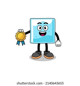 ice block cartoon illustration with satisfaction guaranteed medal , character design