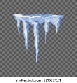 Ice Block, Icicle Or Stalactite In Realistic Vector Illustration Isolated On Transparent Background. Blue Brilliant Clear Icy Crystal, Frozen Water In Solid Shape