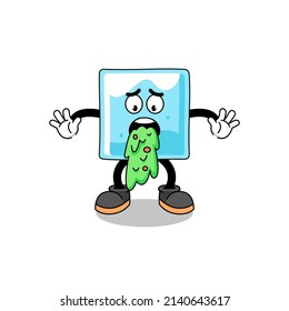 ice block mascot cartoon vomiting , character design