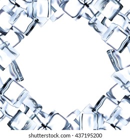 Ice blocks on white background isolated. Vector border