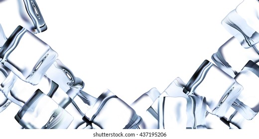 Lot of ice blocks on white background isolated. Vector border