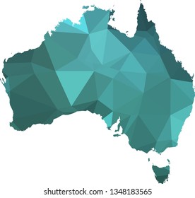Ice blue Australia Map in Low Poly Style on isolated white background. Australian area in Polygonal diamond style for your design.