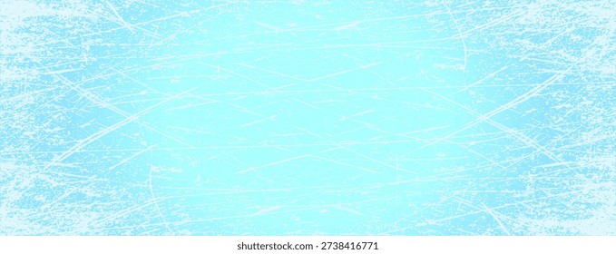 Ice blue background with ice skating tracks. Frozen water, sea. Frosty ice texture with winter graphic scratches. Hockey rink. Illustrated eps10