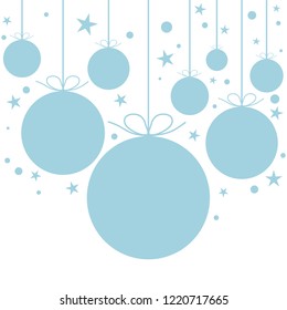 Ice Blue Christmas Balls Hanging Flat Background Vector