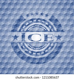 Ice blue emblem with geometric background.