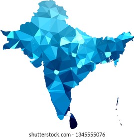 Ice blue India Map in Low Poly Style on isolated white background. Indian area in Polygonal diamond style for your design.