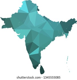 Ice blue India Map in Low Poly Style on isolated white background. Indian area in Polygonal diamond style for your design.