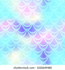 Ice blue mermaid vector background. Cold gamma iridescent background. Fish scale pattern. Mermaid seamless pattern tile. Holographic gradient. Mermaid skin seamless pattern. Mermaid wrapping paper