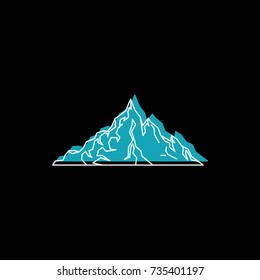Ice blue mountain icon. Doodle illustration of mountain vector icon for web isolated on black background