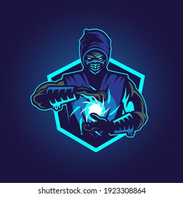 Símbolo de ilustración vectorial Ninja azul insignia
para uso comercial