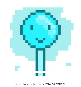 Ice Blue Smiling Lollipop Pixel Art Illustration