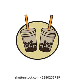 ice boba logo icon drink cup vector illustration design