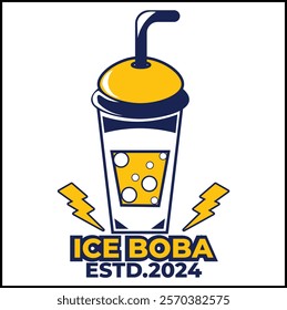 Ice Boba logo vector design with yellow and blue colors and simple style. suitable for logos, icons, posters, advertisements, banners, companies, t-shirt designs, stickers, websites.