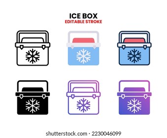 Ice Box conjunto de iconos línea vectorial, contorno, glifo, línea rellena, color plano, gradiente de línea y gradiente plano. Actrazo editable y píxel perfecto. Se puede usar para productos digitales, presentación, interfaz de usuario y muchos más.