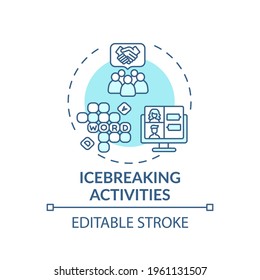 Ice Breaking Activities Concept Icon. Virtual Events Success Idea Thin Line Illustration. Live-online Interaction. Group Games And Exercises. Vector Isolated Outline RGB Color Drawing. Editable Stroke