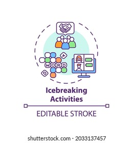 Ice Breaking Activities Concept Icon. Virtual Events Success Idea Thin Line Illustration. Building Employees Connections And Relationships. Vector Isolated Outline RGB Color Drawing. Editable Stroke